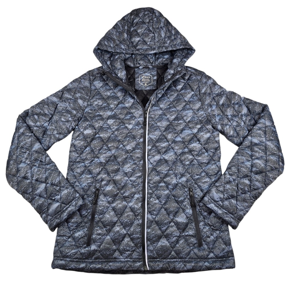 ASICS Performance Blue Camo Insulated Hiking Running Puffer Jacket Women's Sz XS